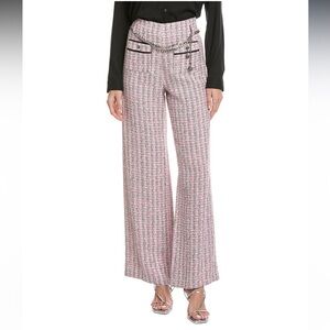 NWT Maje Patri Silver Metallic & Pink Tweed Wide Leg Pants, 36, MSRP of $385‼️